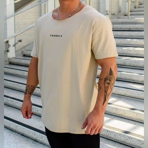 YoungLA 447 Wide Neck Raw Cut Tee - Tan - Large